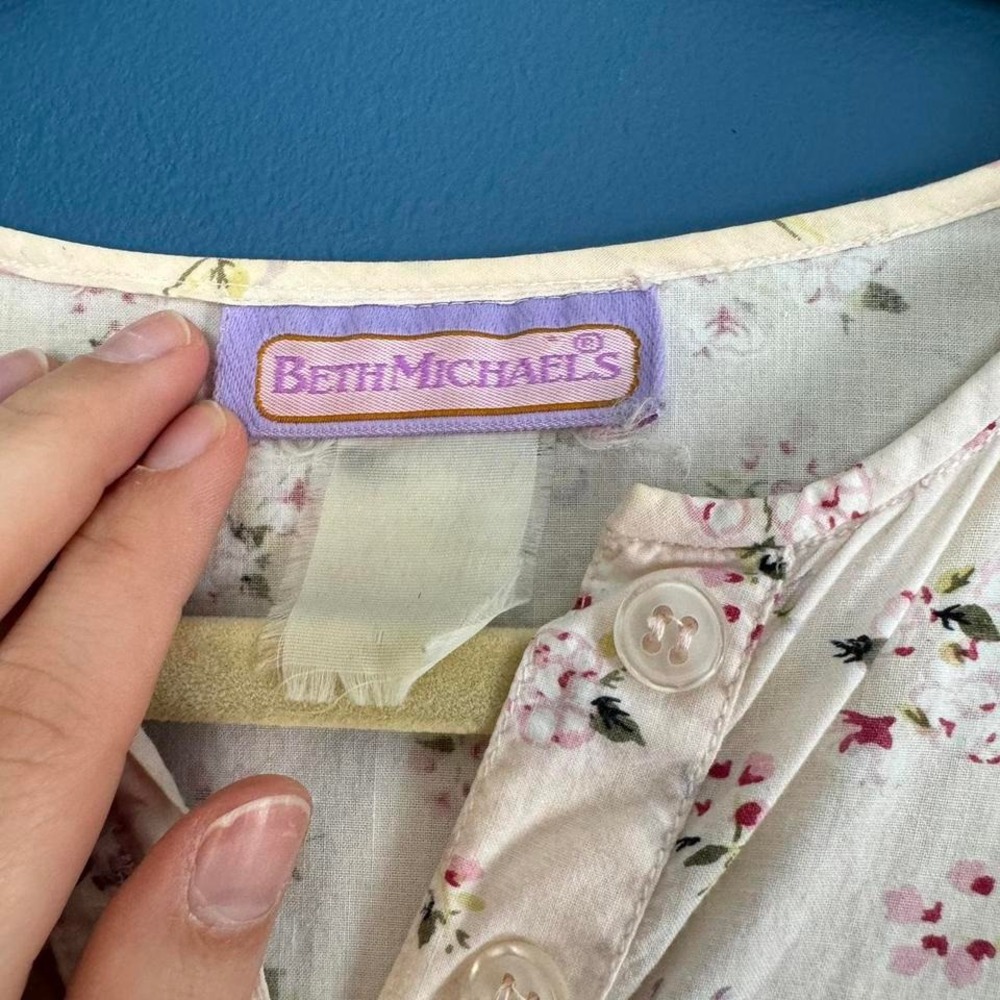 Vintage 90s Tiered Dress Women's Size Medium Pastel Beth Michaels Floral Hippie - Picture 2 of 8